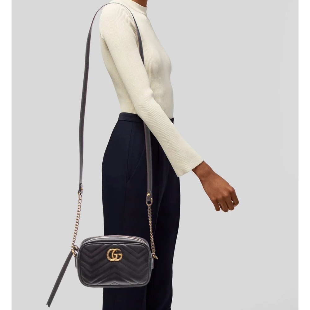 Gucci Black Quilted Leather GG Small Crossbody Bag with Gold Hardware